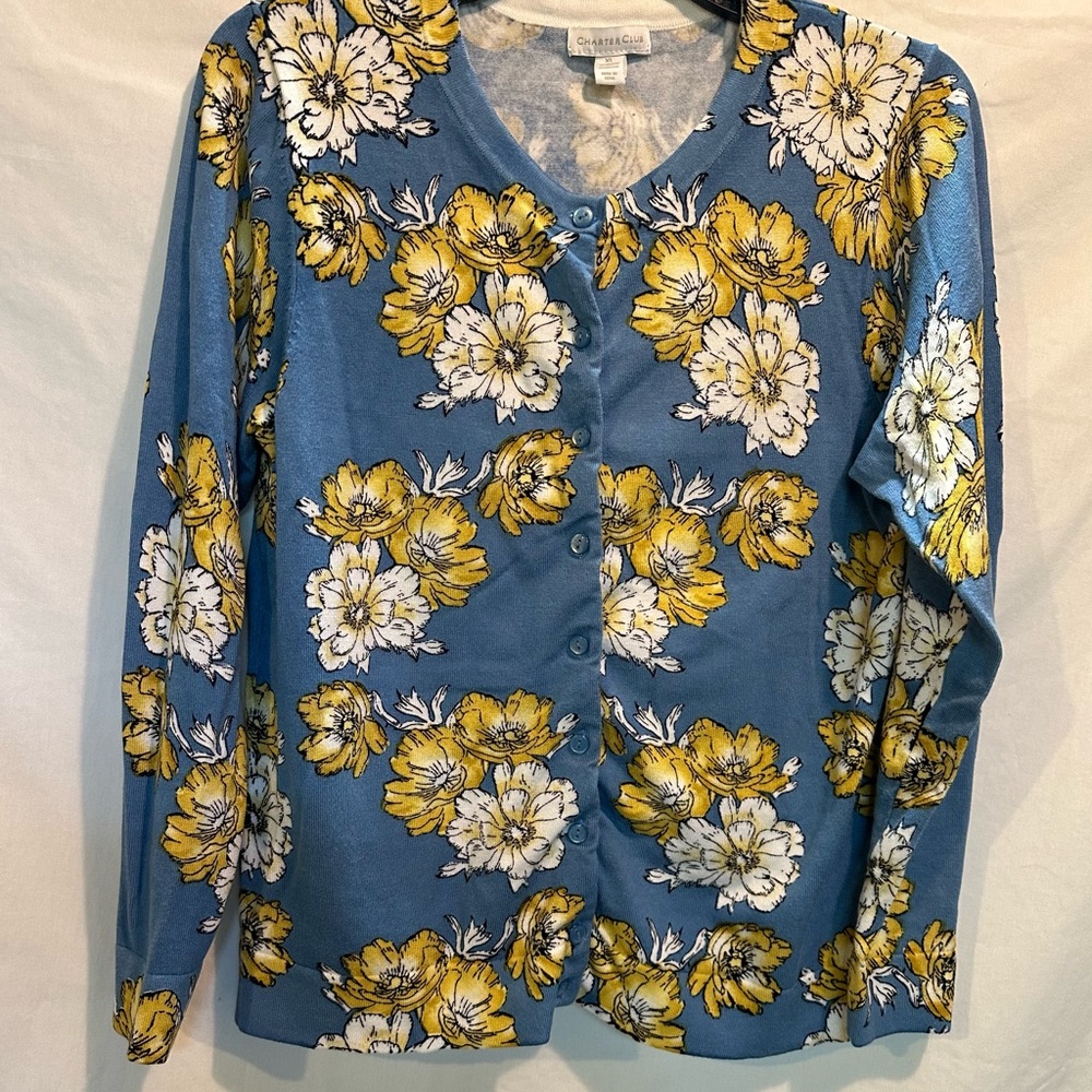 Charter Club Blue Floral Button-Down Shirt